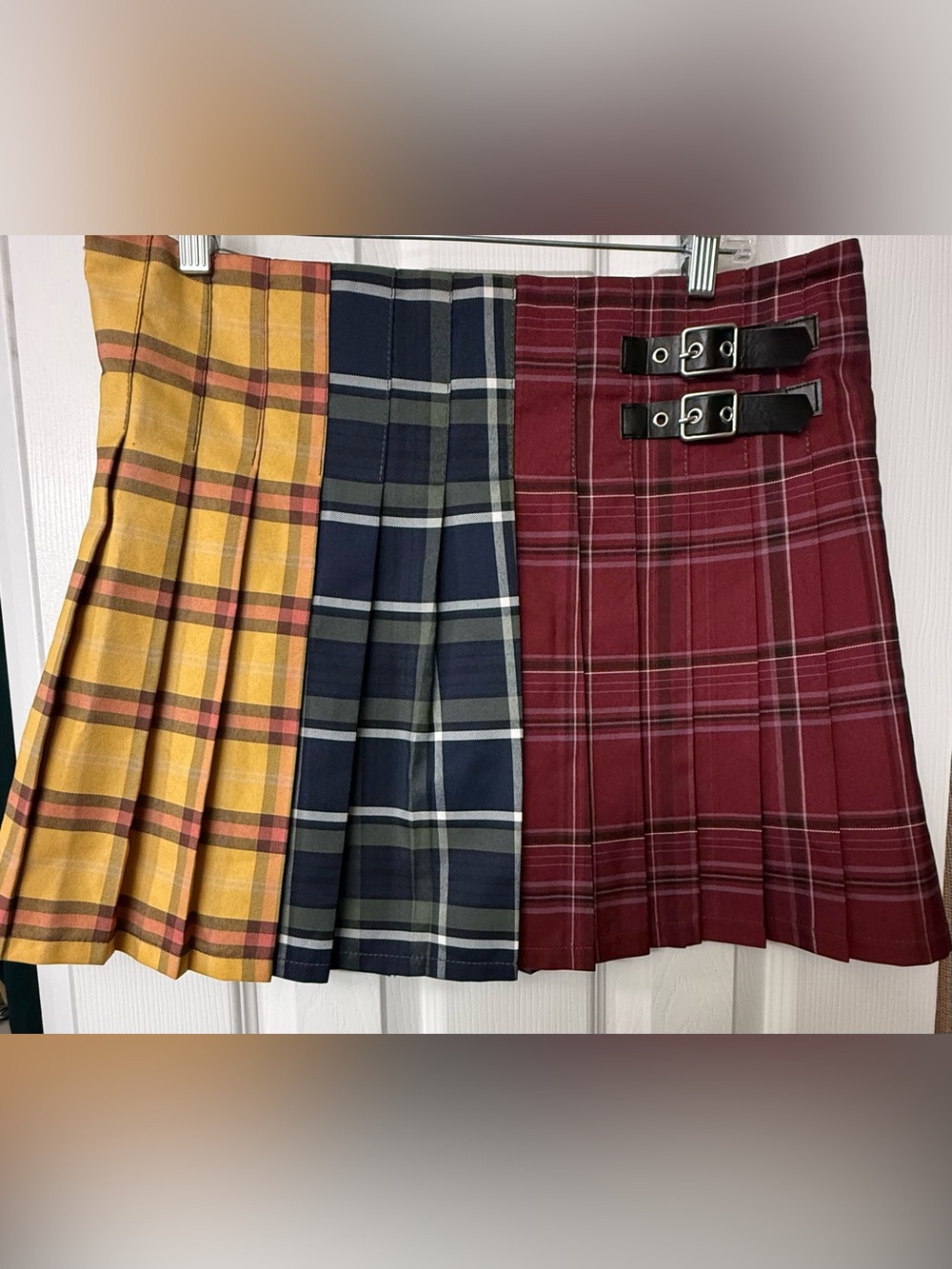 No Boundaries Plaid Pleated Mini Skirt - Yellow, Navy & Burgundy